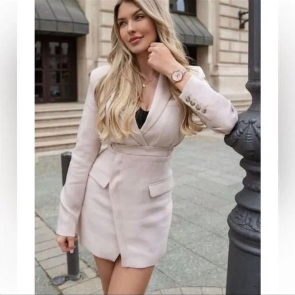Zara Lapel Collar Blazer Mini Dress Long Sleeves Shoulder Pads Pockets XS NEW